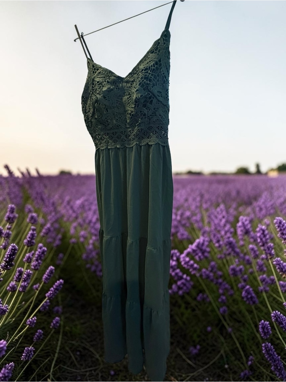 Cupshe Dark Green Lace Bodice Spaghetti-Strap Maxi Dress